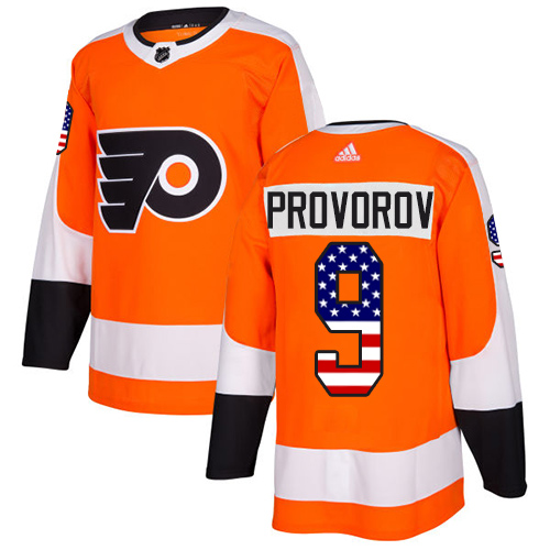 Adidas Flyers #9 Ivan Provorov Orange Home Authentic USA Flag Stitched Youth NHL Jersey - Click Image to Close